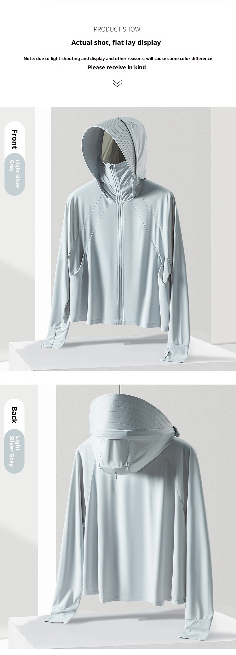 ActiveGo Yunduo Original YKK Zipper Large Brim Cloak Coat Ice Silk Abbigliamento protettivo solare UV per donna_voghion.com