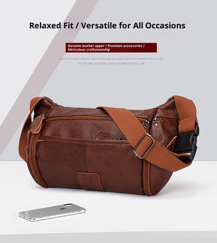 001 HANHOO Fashion Genuine Leather Waist Outdoor Casual Multi-Functional Crossbody Chest Large Capacity Top Layer Cowhide_voghion.com
