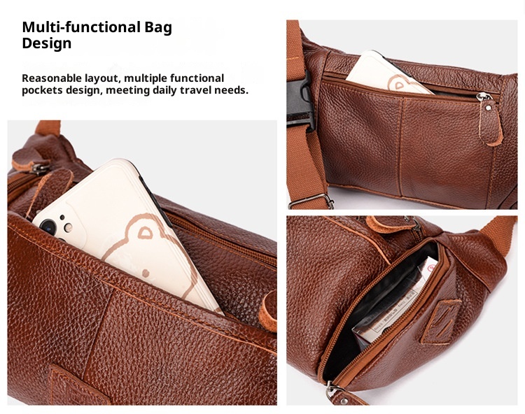 001 HANHOO Fashion Genuine Leather Waist Outdoor Casual Multi-Functional Crossbody Chest Large Capacity Top Layer Cowhide_voghion.com