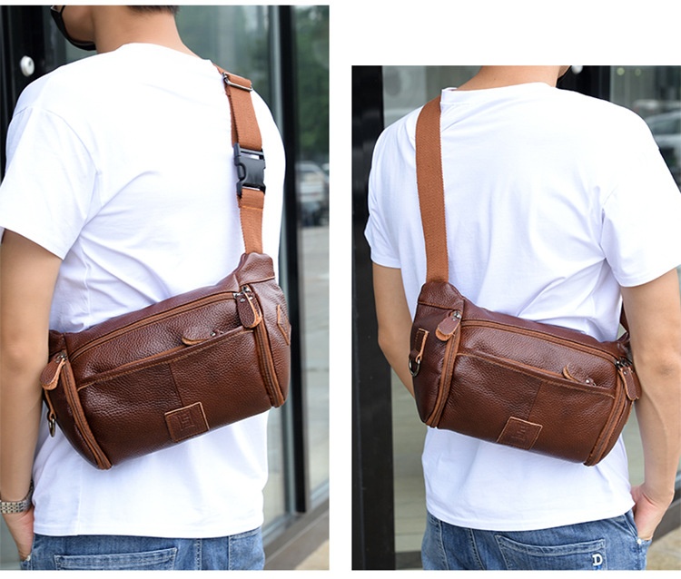 001 HANHOO Fashion Genuine Leather Waist Outdoor Casual Multi-Functional Crossbody Chest Large Capacity Top Layer Cowhide_voghion.com