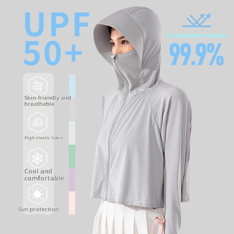 Abbigliamento estivo ActiveGo per donna, giacca corta traspirante con cappuccio isolante, protezione solare UPF50+ UV per esterni_voghion.com