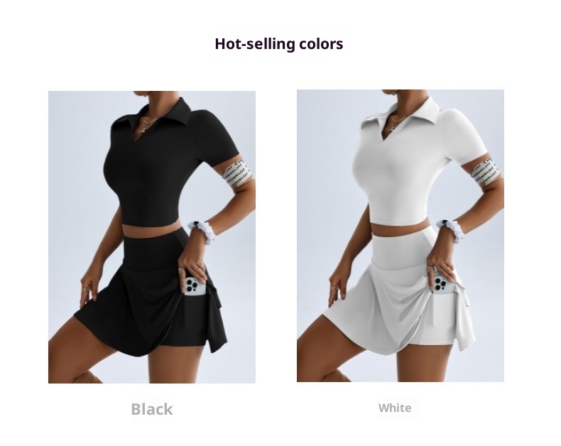 ActiveGo Summer Sports Outdoor Two-Piece Yoga Outfit Women With Pocket Short Skirt Set For Golf And Tennis_voghion.com