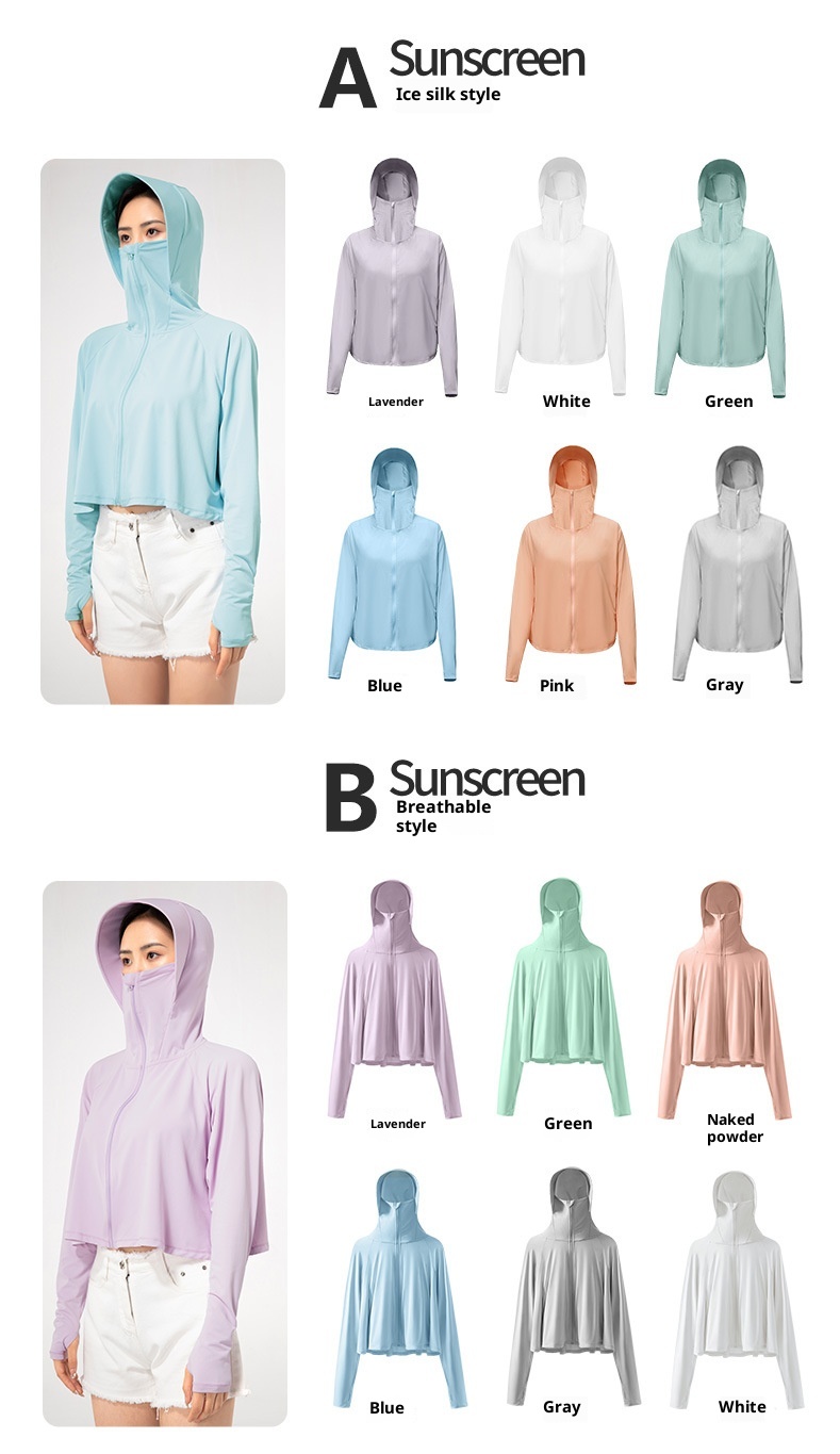 Abbigliamento estivo ActiveGo per donna, giacca corta traspirante con cappuccio isolante, protezione solare UPF50+ UV per esterni_voghion.com