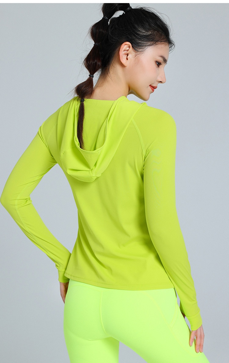 ActiveGo Yoga Fitness Abbigliamento da donna Felpa con cappuccio a maniche lunghe, ad asciugatura rapida, traspirante, sottile, protezione solare, sport all'aria aperta, elastico alto_voghion.com