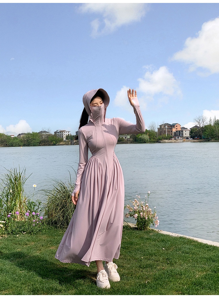 ActiveGo ActiveGo Nylon Xiangxiu stesso stile coreano corpo intero UV protezione solare lunga abbigliamento con cappuccio_voghion.com