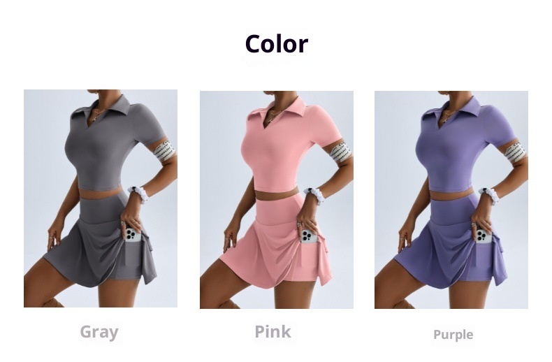 ActiveGo Summer Sports Outdoor Two-Piece Yoga Outfit Women With Pocket Short Skirt Set For Golf And Tennis_voghion.com