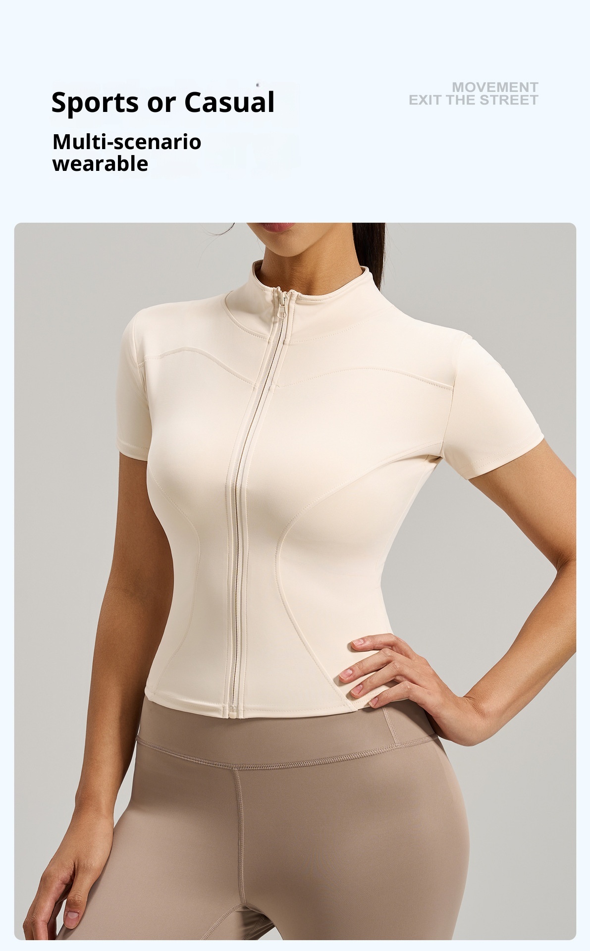 ActiveGo ActiveGo Juyitang Nuova giacca sportiva da corsa casual slim fit con cerniera completa e colletto rialzato per yoga e fitness a maniche corte_voghion.com