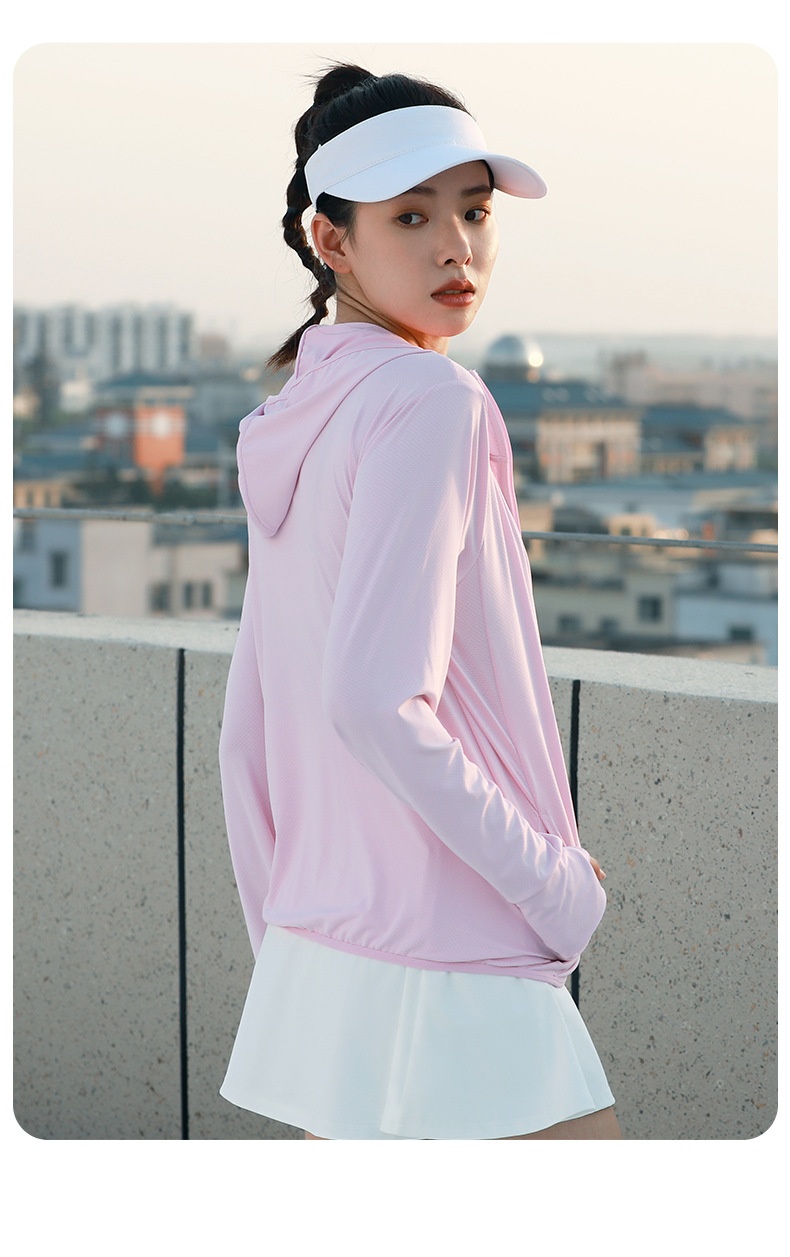 ActiveGo ActiveGo Juyitang Nuova giacca con cappuccio sottile per abbigliamento da donna all'aperto, manica lunga, in jacquard, traspirante, con protezione solare_voghion.com