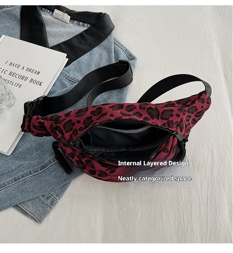 001 New Leopard Print Women's Chest Fashionable Large Capacity Single Shoulder Crossbody Trendy Outdoor Sports Portable_desvips.com