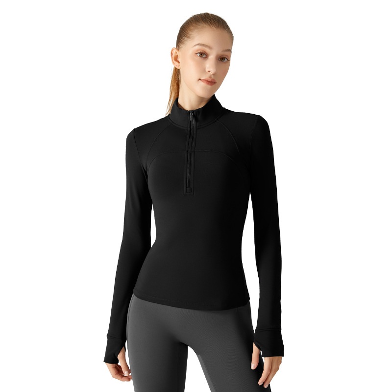 ActiveGo ActiveGo Nuovo top fitness spesso foderato in pile con mezza cerniera, giacca sportiva slim fit con collo alto per donna, caldo cappotto da yoga_voghion.com