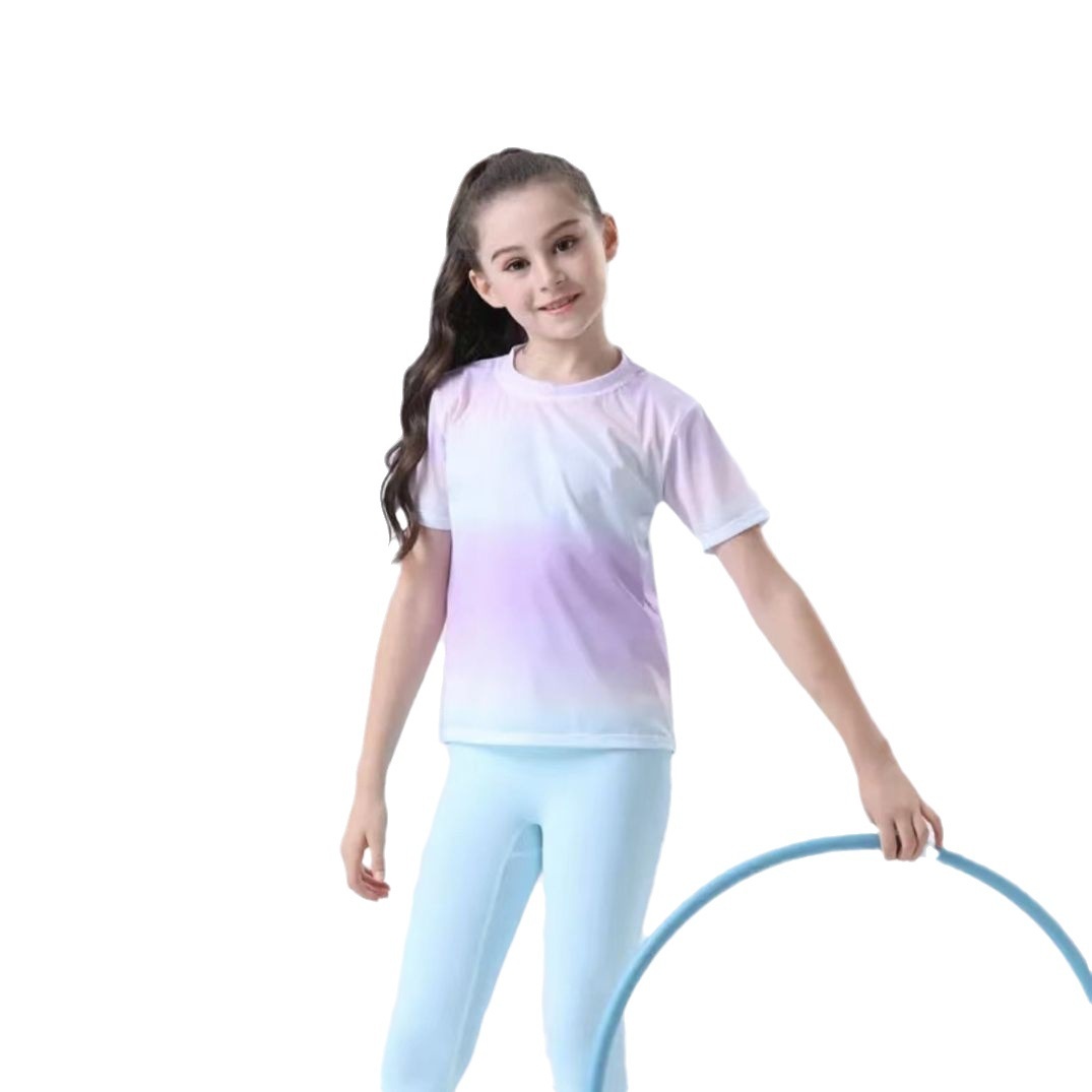 ActiveGo Summer Thin Girls Children Ice Silk Short Sleeve Quick-Drying Breathable Yoga Outdoor Casual Sports Training Fitness_voghion.com