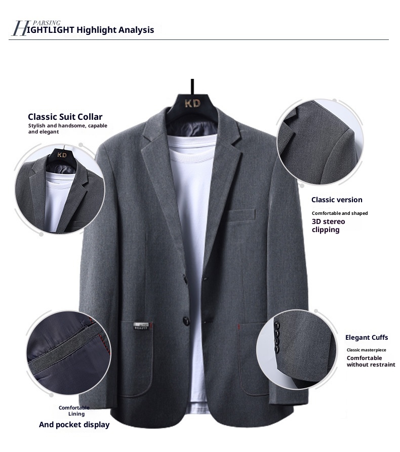 Erkekler İçin 1 Takım Elbise Ceket, Sonbahar ve Kış Yeni Stili, Erkek İş Gündelik Yün Takım Elbise, Düz Renk Kore Versiyonu Yün_voghion.com