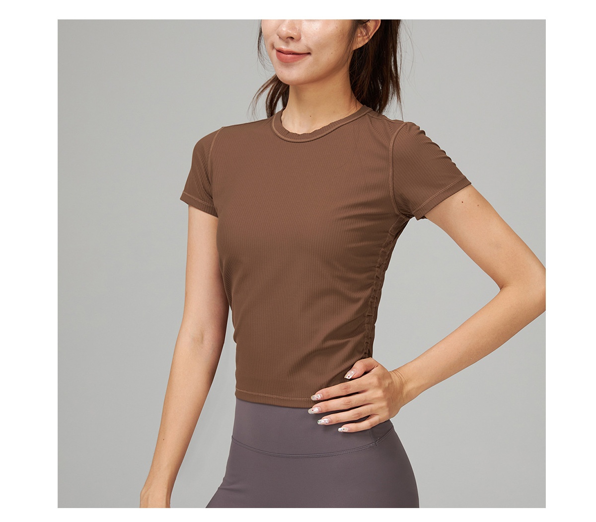 T-shirt de yoga ActiveGo Lu pour femme, séchage rapide, manches courtes, coupe ajustée, idéal pour le sport, le fitness et l'entraînement décontracté._voghion.com