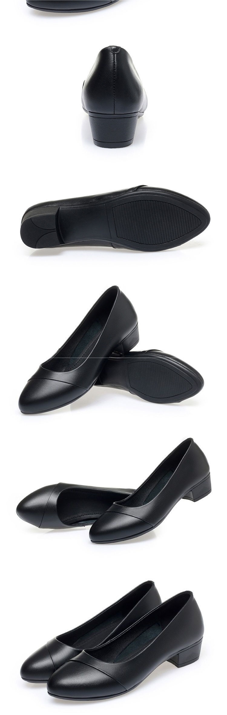 Mocassins en cuir ShoeVault, modèle printemps-automne, talon mi-haut et semelle souple, chaussures de travail pour femmes_voghion.com