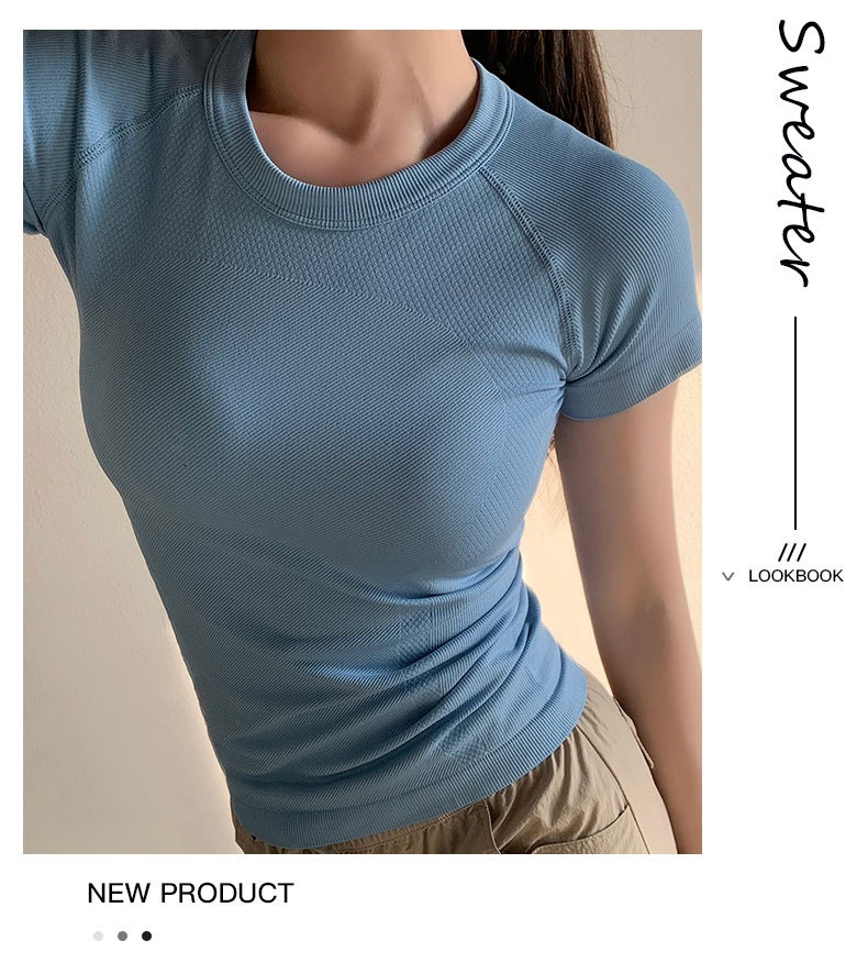 T-shirt de yoga ActiveGo pour femme, col rond, respirant, évacuant l'humidité, haut de sport, course à pied en extérieur, t-shirt de fitness, court_voghion.com