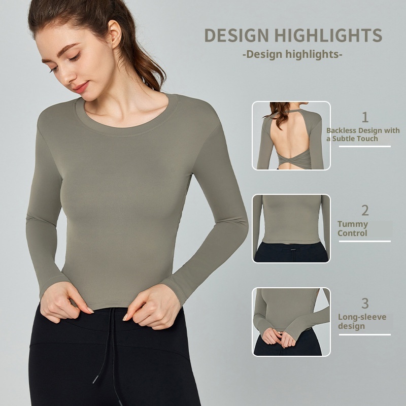ActiveGo Autumn And Winter New Long-Sleeve Yoga Shirt For Women With Chest Pads, Sexy Back, Outdoor Running, Breathable Fitness_voghion.com
