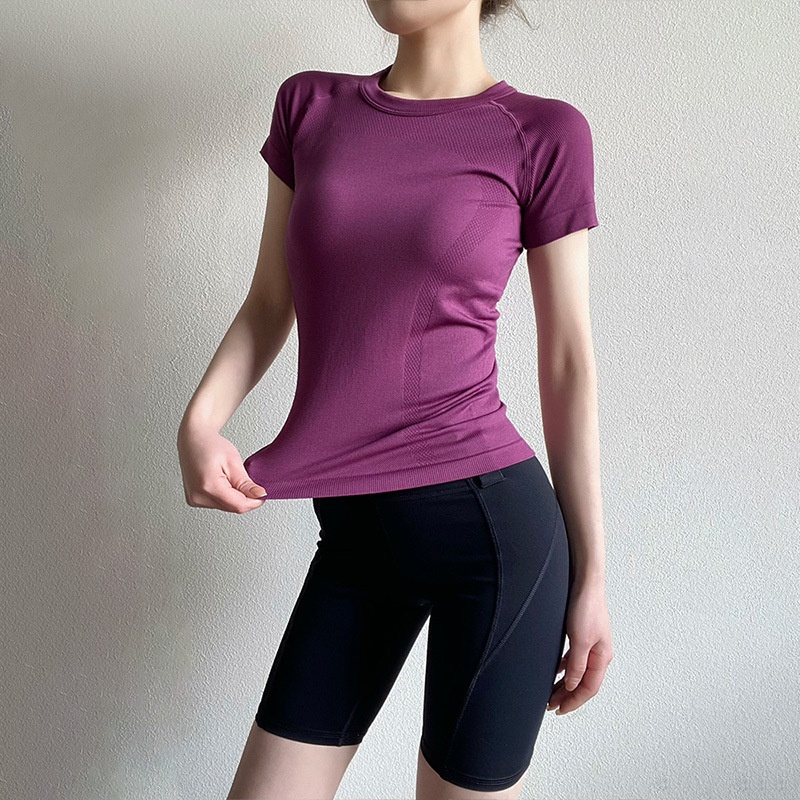 T-shirt de yoga ActiveGo pour femme, col rond, respirant, évacuant l'humidité, haut de sport, course à pied en extérieur, t-shirt de fitness, court_voghion.com