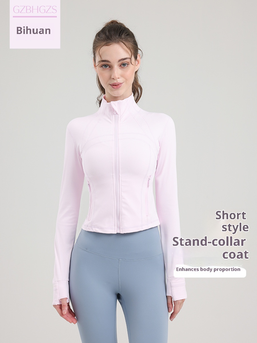 ActiveGo Short Yoga Top For Women, Stand Collar Jacket, Slim Fit Running Outdoor Sports Fitness Coat, No Mesh Version_voghion.com