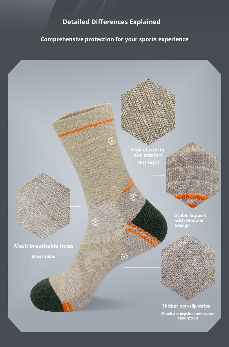 Calzini da trekking unisex ActiveGo ActiveGo Merino Wool Mid-Calf Warm Snow Professional Ski Antiscivolo Assorbimento del sudore Fondo in asciugamano_voghion.com