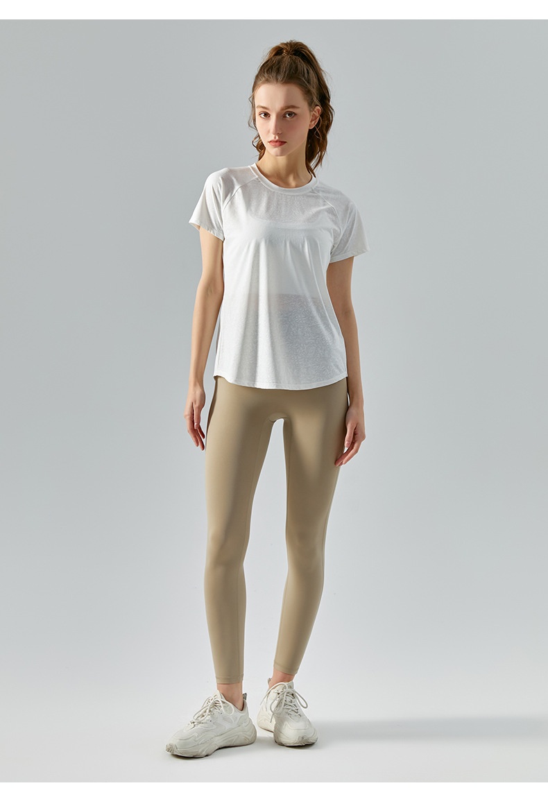 Haut ActiveGo printemps-été extérieur en jacquard jade fendu dans le dos, idéal pour le sport, le fitness et le yoga. Parfait pour les femmes._voghion.com