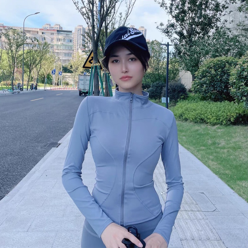 ActiveGo Yoga Abbigliamento Giacca con cerniera Manica lunga Outdoor Running Fitness Training Abbigliamento sportivo Asciugatura rapida Slim Fit Top dimagrante_voghion.com