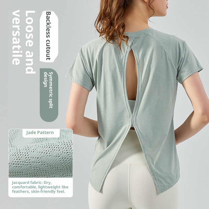 ActiveGo Printemps Été Extérieur Jacquard Fendu Couvre-T-shirt Ajouré Léger, Ample et Respirant pour le sport et le yoga (style européen)_voghion.com