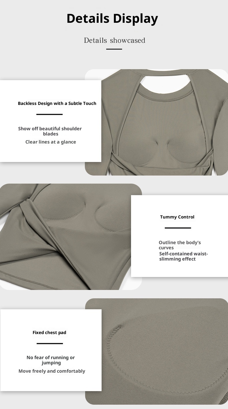 ActiveGo Autumn And Winter New Long-Sleeve Yoga Shirt For Women With Chest Pads, Sexy Back, Outdoor Running, Breathable Fitness_voghion.com