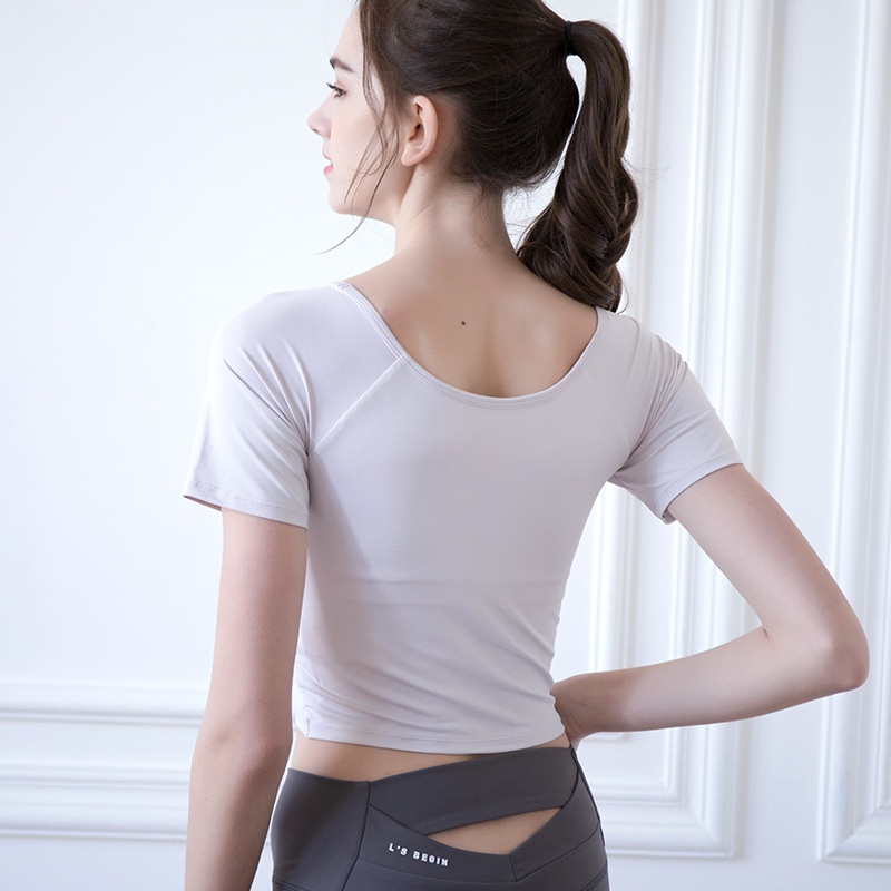 Camiseta de yoga ActiveGo de secado rápido con almohadilla pectoral para mujer, corte ajustado, ideal para deportes al aire libre y fitness, manga corta, perfecta para el verano._voghion.com