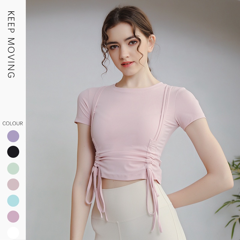 ActiveGo Lulu Outdoor - Camiseta deportiva de manga corta para yoga, con cordón, adelgazante, secado rápido, para pilates y fitness_voghion.com