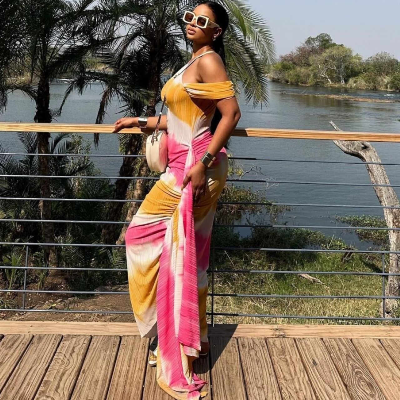 GraceChic GraceChic European And American Style Asymmetrical Neck Slim Fit Midi Bodycon Printed Pullover Women High Waist Slimming Dress_voghion.com