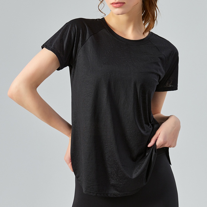 Haut ActiveGo printemps-été extérieur en jacquard jade fendu dans le dos, idéal pour le sport, le fitness et le yoga. Parfait pour les femmes._voghion.com