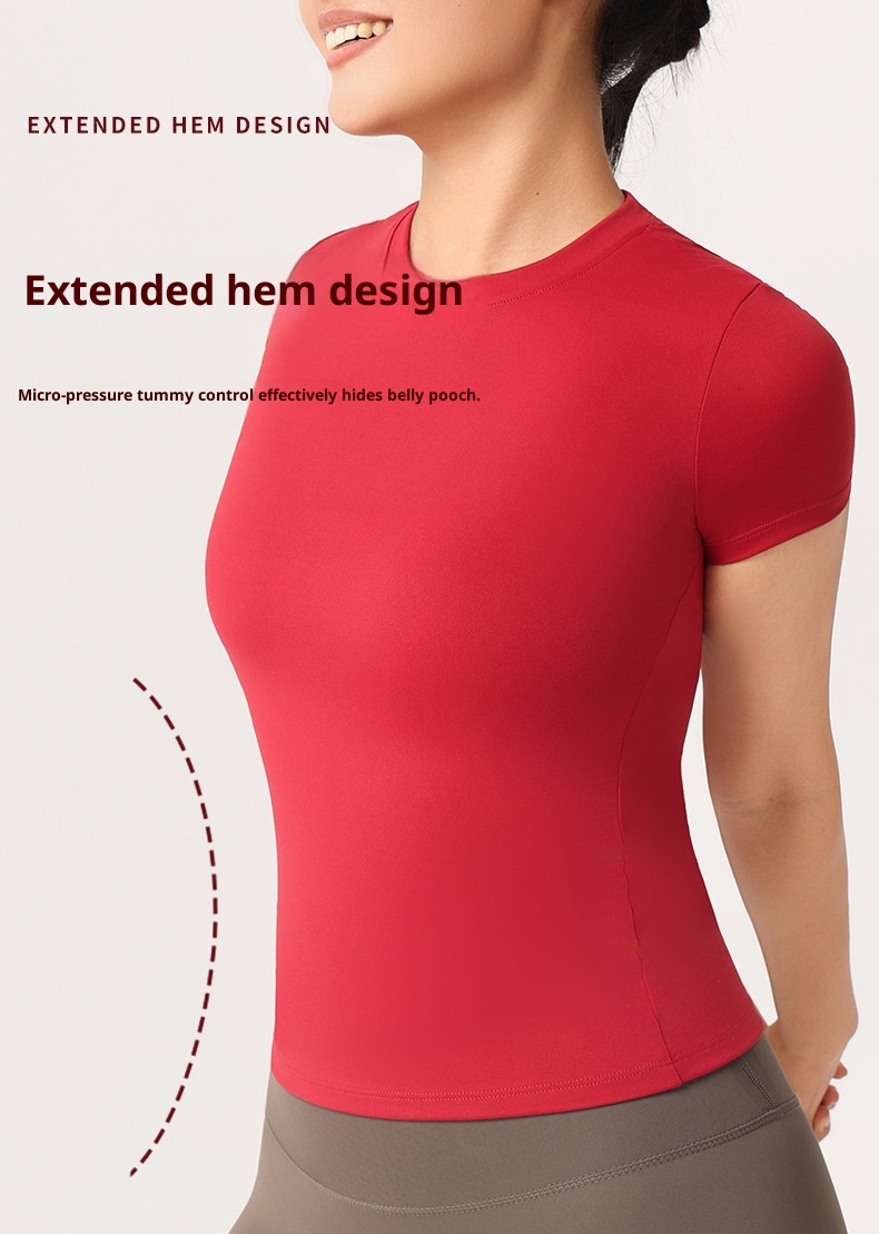 ActiveGo Seamless Nude Yoga Short Sleeve Sports Top Women's T-Shirt Outdoor Tennis Breathable Elastic Quick-Drying Fitness Wear_voghion.com