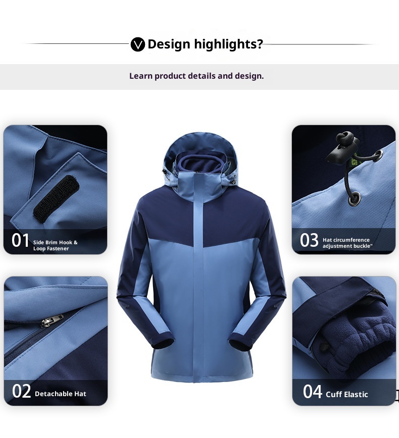 ActiveGo Outdoor Jacket 3-in-1 Set For Men And Women Detachable Windproof Waterproof Workwear Hiking Suit_voghion.com