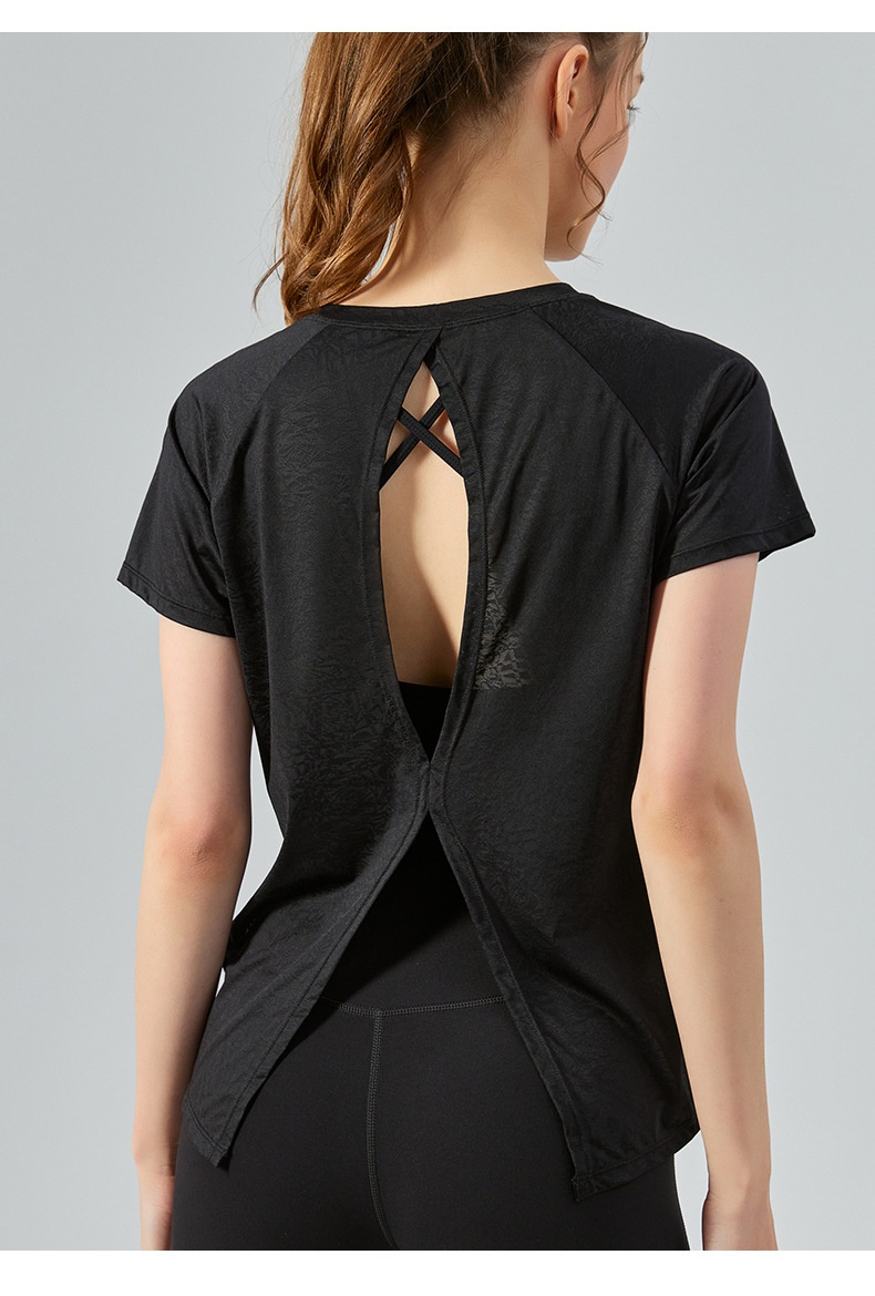 Haut ActiveGo printemps-été extérieur en jacquard jade fendu dans le dos, idéal pour le sport, le fitness et le yoga. Parfait pour les femmes._voghion.com