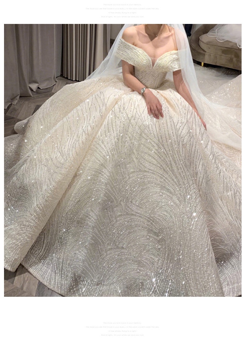 GraceChic GraceChic 2025 New Main Wedding Dress Bride Off-Shoulder Slimming French Hepburn Elegant Starry Sky Train Dreamy Internet_voghion.com