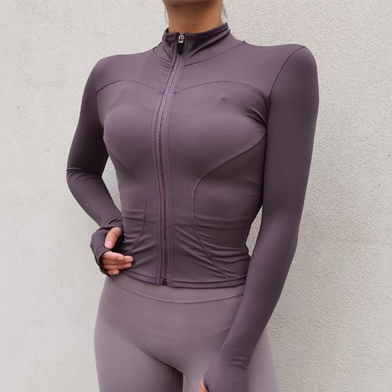 ActiveGo Yoga Abbigliamento Giacca con cerniera Manica lunga Outdoor Running Fitness Training Abbigliamento sportivo Asciugatura rapida Slim Fit Top dimagrante_voghion.com