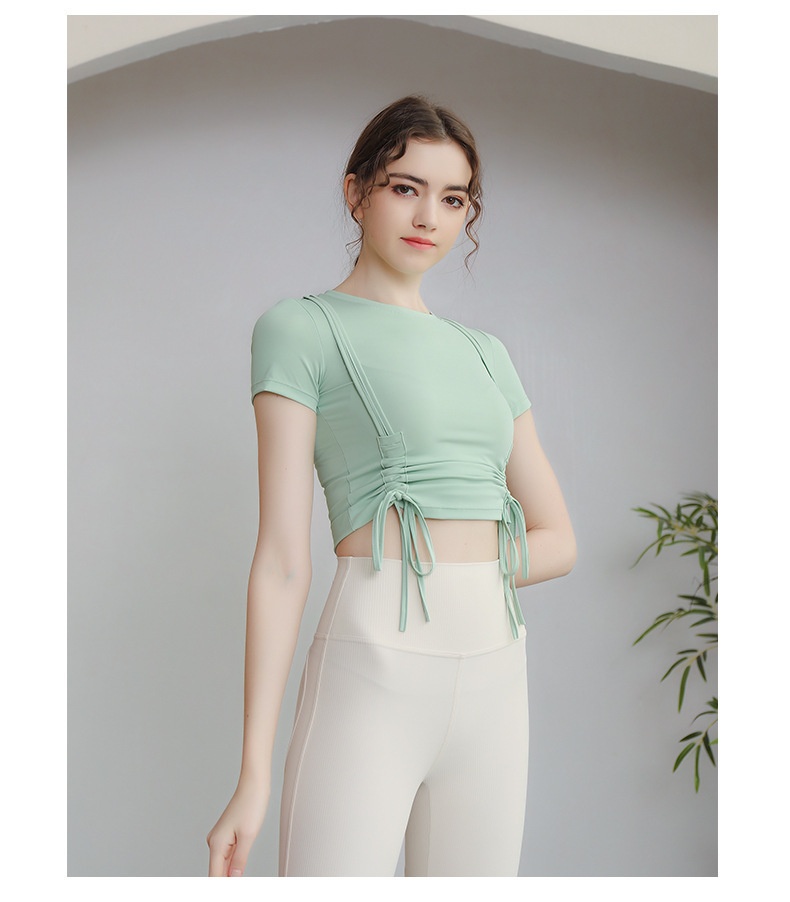 ActiveGo Lulu Outdoor - Camiseta deportiva de manga corta para yoga, con cordón, adelgazante, secado rápido, para pilates y fitness_voghion.com