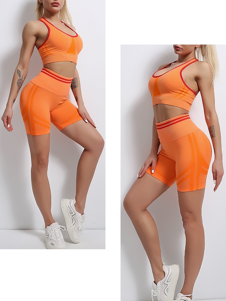 ActiveGo Outdoor Fitness Wear Sleeve T-Shirt New Style Beautiful Back Sports Bra Tight Hip Lift Long Pants Yoga Set For Women_voghion.com