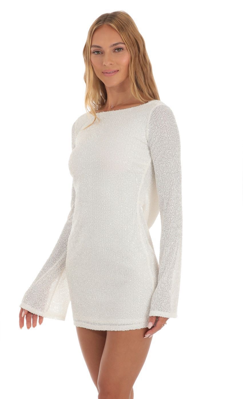 GraceChic Robe courte à sequins en maille transparente, col carré, manches longues et taille cintrée, style européen et américain, pour femme_voghion.com