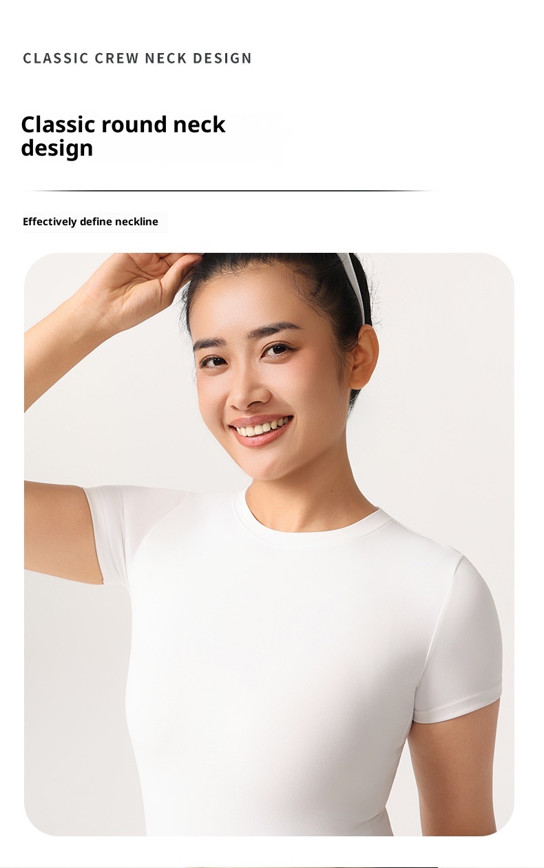 ActiveGo Seamless Nude Yoga Short Sleeve Sports Top Women's T-Shirt Outdoor Tennis Breathable Elastic Quick-Drying Fitness Wear_voghion.com