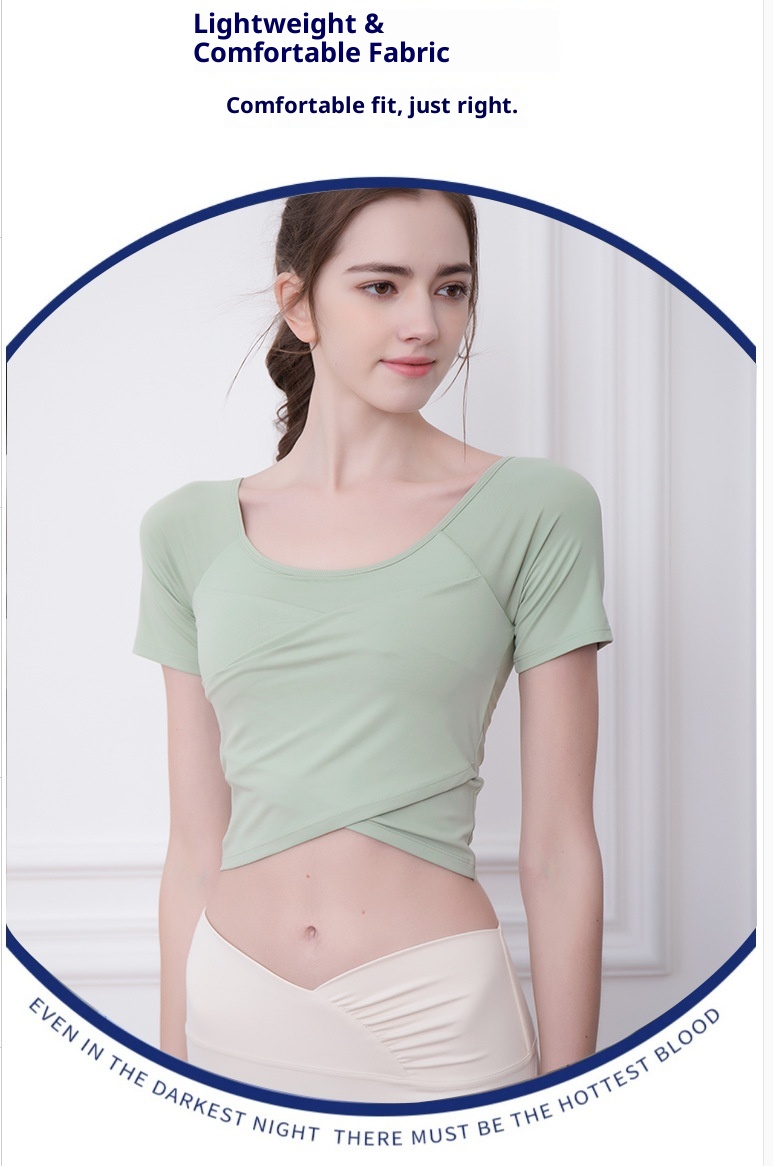 Camiseta de yoga ActiveGo de secado rápido con almohadilla pectoral para mujer, corte ajustado, ideal para deportes al aire libre y fitness, manga corta, perfecta para el verano._voghion.com