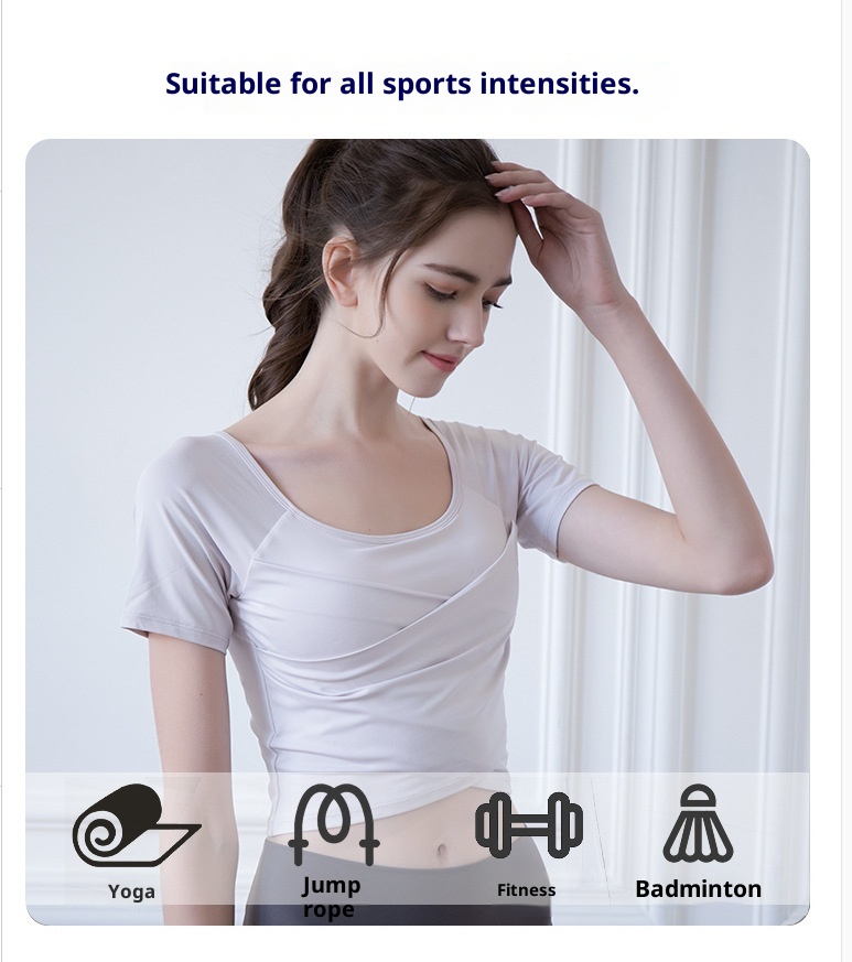 Camiseta de yoga ActiveGo de secado rápido con almohadilla pectoral para mujer, corte ajustado, ideal para deportes al aire libre y fitness, manga corta, perfecta para el verano._voghion.com
