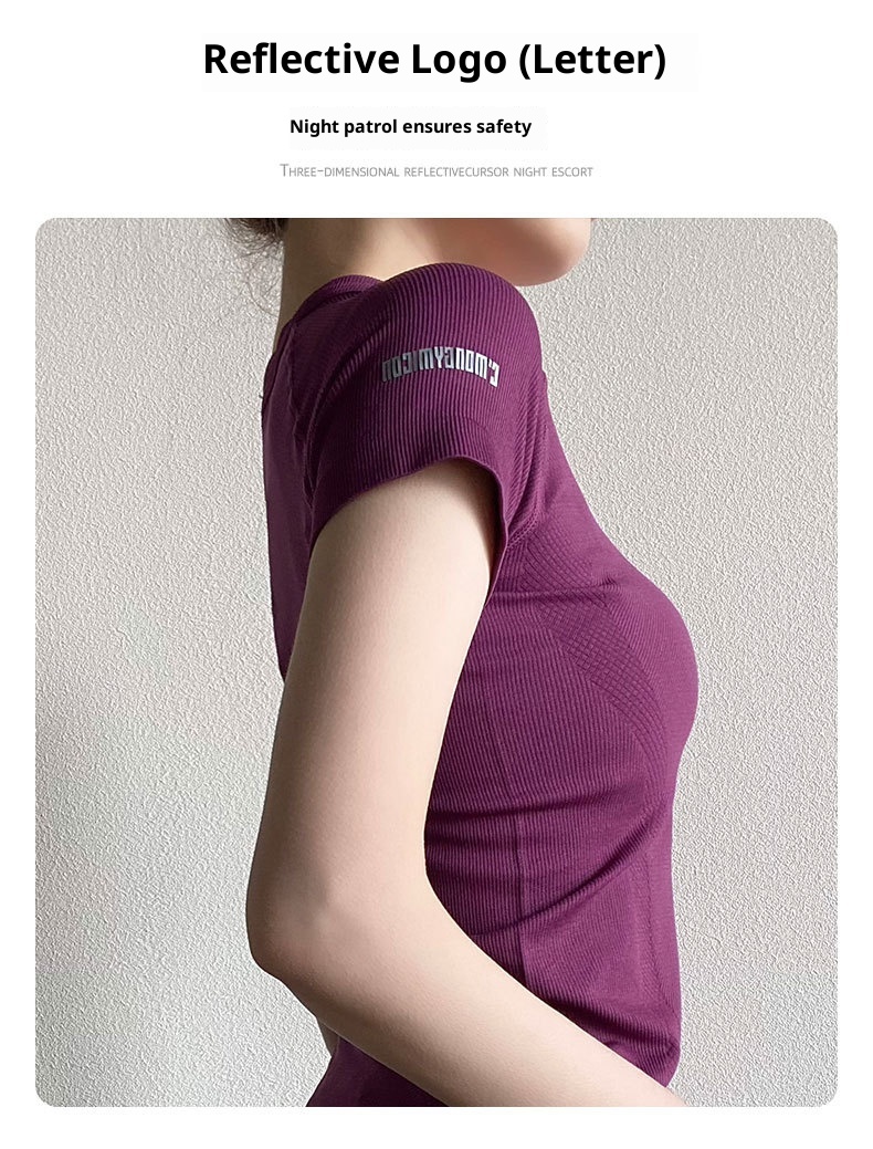 T-shirt de yoga ActiveGo pour femme, col rond, respirant, évacuant l'humidité, haut de sport, course à pied en extérieur, t-shirt de fitness, court_voghion.com