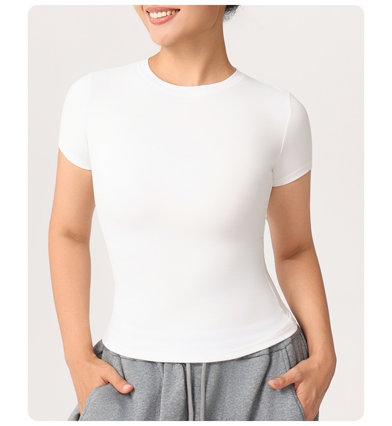 ActiveGo Seamless Nude Yoga Short Sleeve Sports Top Women's T-Shirt Outdoor Tennis Breathable Elastic Quick-Drying Fitness Wear_voghion.com