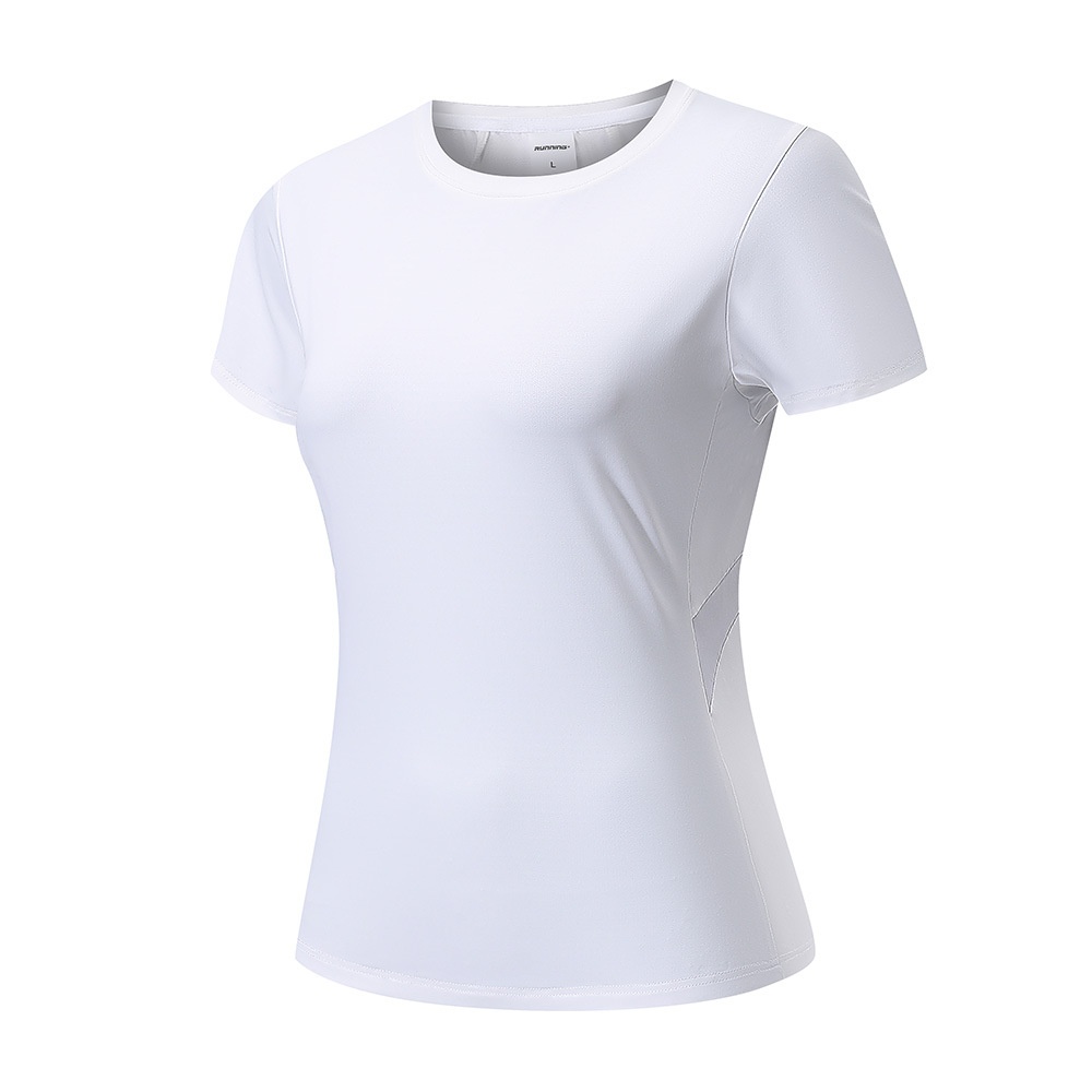 Camiseta deportiva ActiveGo de secado rápido, manga corta, ideal para fitness, fitness, tejido fino de seda de hielo con protección solar, perfecta para yoga al aire libre. Top para mujer._voghion.com