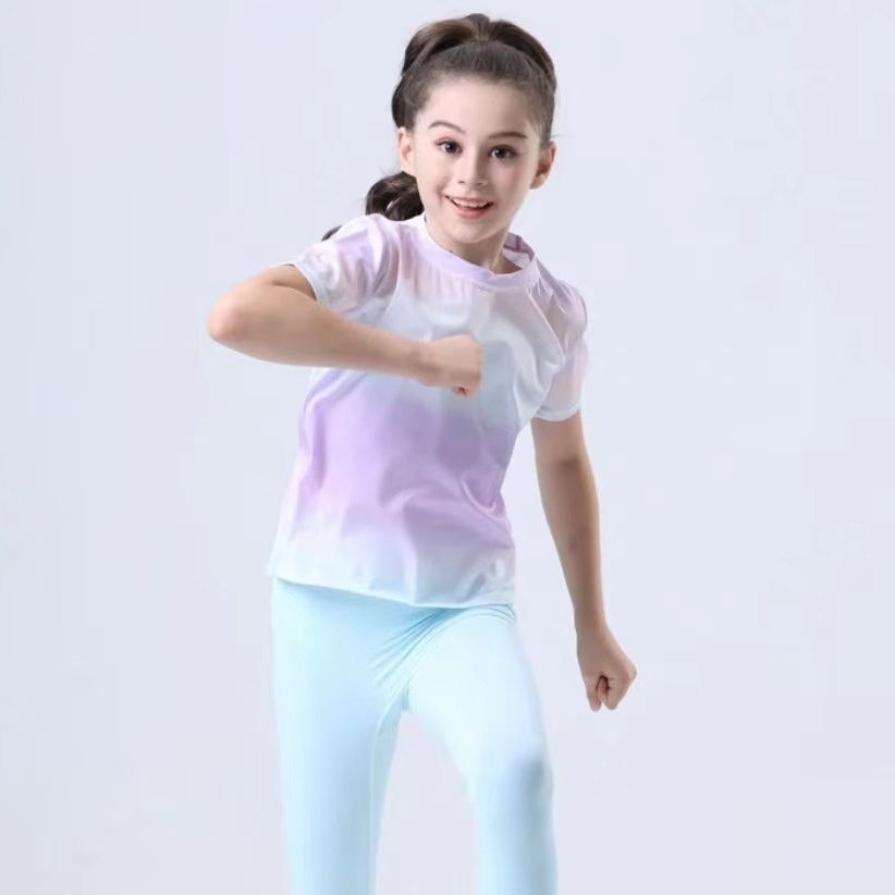 ActiveGo Summer Thin Girls Children Ice Silk Short Sleeve Quick-Drying Breathable Yoga Outdoor Casual Sports Training Fitness_voghion.com