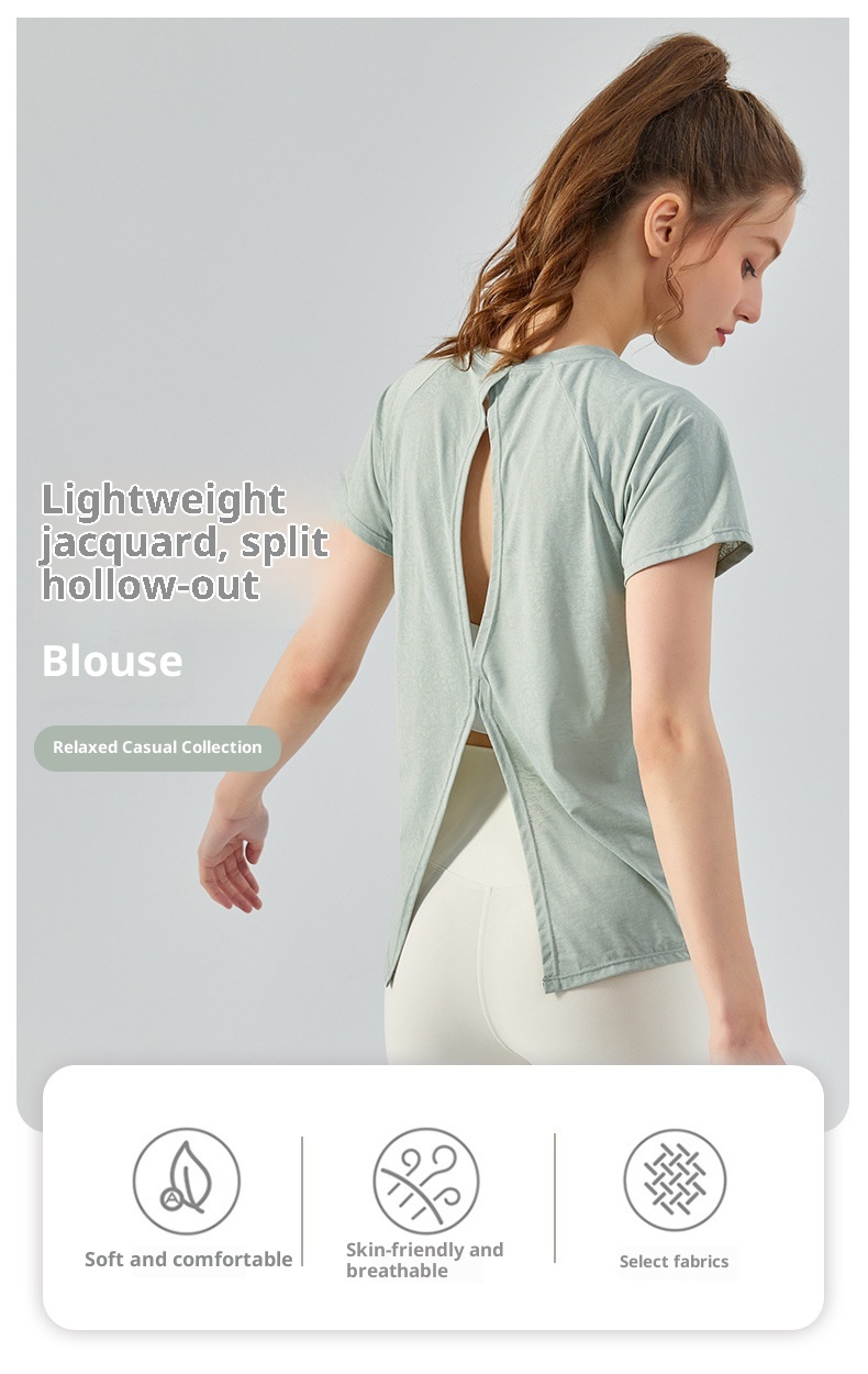 ActiveGo Printemps Été Extérieur Jacquard Fendu Couvre-T-shirt Ajouré Léger, Ample et Respirant pour le sport et le yoga (style européen)_voghion.com