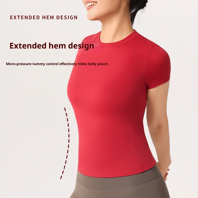 ActiveGo Seamless Nude Yoga Short Sleeve Sports Top Women's T-Shirt Outdoor Tennis Breathable Elastic Quick-Drying Fitness Wear_voghion.com