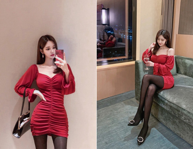 Robe mini moulante à épaules dénudées et froncée GraceChic, style coréen, idéale pour le printemps et les soirées mondaines._voghion.com