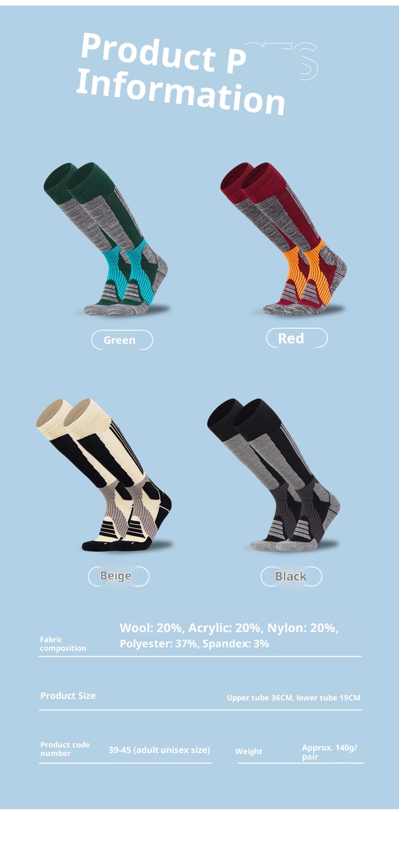 ActiveGo ActiveGo Mingjun Merino Wool Warm Hiking Anti-Slip Shock Absorption Sports Thickened Terry Ski Socks_voghion.com